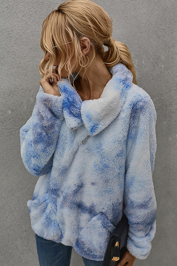 Light Blue Tie Dye Sweatershirt with Pocket