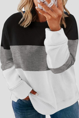 White Crew Neck Colorblock Plus Size Sweashirt
