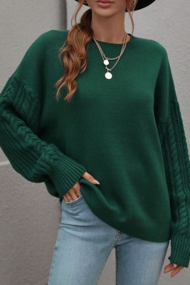 Cable Knit Sleeves Plain Pullover Sweaters