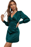 Green Deep V Neck Twist Satin Mini Dress