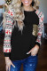 Black Christmas Print Sleeve Sequin Pocket RaglanTop