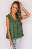 Green Floral Ruffled Straps Flowy Tank Top