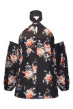 Floral Criss-Cross Ruffled Cold Shoulder Blouse