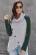 Green Button Turtle Cowl Neck Asymmetric Hem Wrap Pullover Sweater