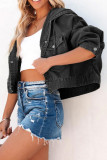 Open Button Pocket Short Length Denim Jacket with Hood