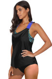 Black Cowl Neck Splicing Tank and Panty Tankini Set