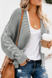 Gray Open Front Chunky Knit Cardigan