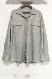 Plain Waffle Knit Open Button Pockets Shirts