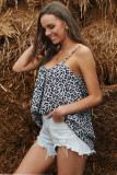 Leopard Print Spaghetti Strap Pleated Flowing Tank Top