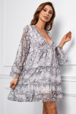 Snake Print V neck Ruffle Swing Mini Dress