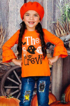Halloween The Boo Crew Long Ruffle Sleeve Girls Top