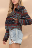 Aztec Print Lapel Pockets Short Jacket Coat