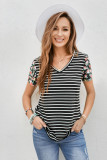 Floral Sleeves Striped T-shirt
