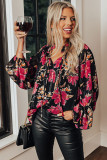 Black Ruffled Collar Floral Blouse