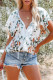 White Floral Print Buttons Tiered Ruffled Shot Sleeve Shirt