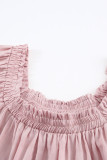 Pink Square Neck Jacquard Short Sleeves Top