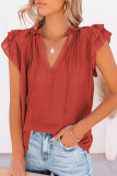 Tiered Ruffled Drawstring V Neck Top