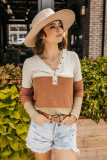 Orange Striped Color Block Henley Top