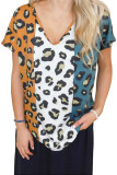 Leopard Color Block V-Neck Tee