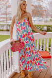 Multicolor Abstract Print Spaghetti Straps Maxi Dress