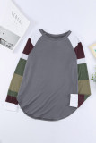 Color Block Long Sleeves Gray Pullover Top