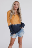Khaki Tie Dye Color Block Button Cuff Long Sleeve Top