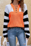 Crisscross Colorblock Splicing Stripes Sleeve Sweater