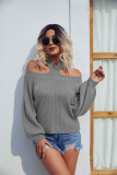 Cold Shoulder Halter Plain Knit Sweaters