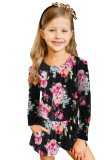 Black Little Girls' Floral Long Sleeve Romper
