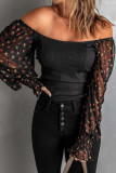 Floral Mesh Contrast Smocked Long Sleeve Ribbed Top