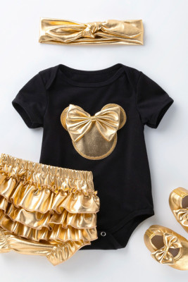 Baby Romper with Ruffle Shorts Shoes and Bow 4pcs Set