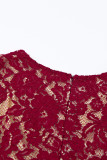 Wine Red V Neck Lace Skater Mini Dress