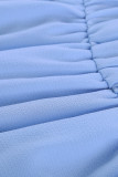 Sky Blue Sleeveless V Neck Ruffled Swing Mini Dress