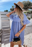 Ruffled Sleeves Striped Babydoll Mini Dress