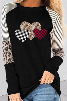 Black Heart Striped Leopard Long Sleeve Top