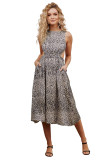 Leopard Print Cut-out Open Back High Waist Midi Dress