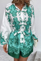 Green Puffy Sleeves Printed Rompers