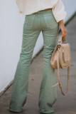 Green High Rise Bell Bottom Denim Pants