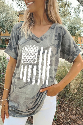 USA Flag Print Graphic Tees for Women UNISHE Wholesale Short Sleeve T shirts Top