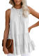 White Solid Ruffled Tank Top