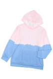 Sky Blue Dip-Dye Colorblock Drawstring Hoodie with Pockets