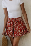 Red Printed Ruffled Hem A-Line Mini Skirt