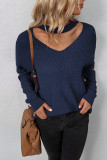 Cut Out Zipper Sleeve Knitting Sweater