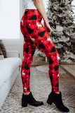 Red Christmas Reindeer Plaid Print Leggings
