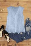 Sky Blue Crochet V Neck Textured Tank Top