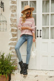 Off Shoulder Pin Striped Loose Pullover Sweaters