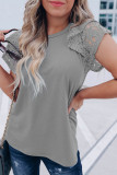 Gray Tiered Lace Sleeve Knit Top