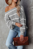 Off Shoulder Pin Striped Knit Sweaters