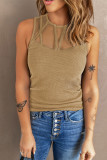 Khaki Strappy Mesh Splicing Ribbed Tank Top
