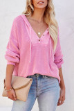 Pink Henley V Neck Hooded Sweater